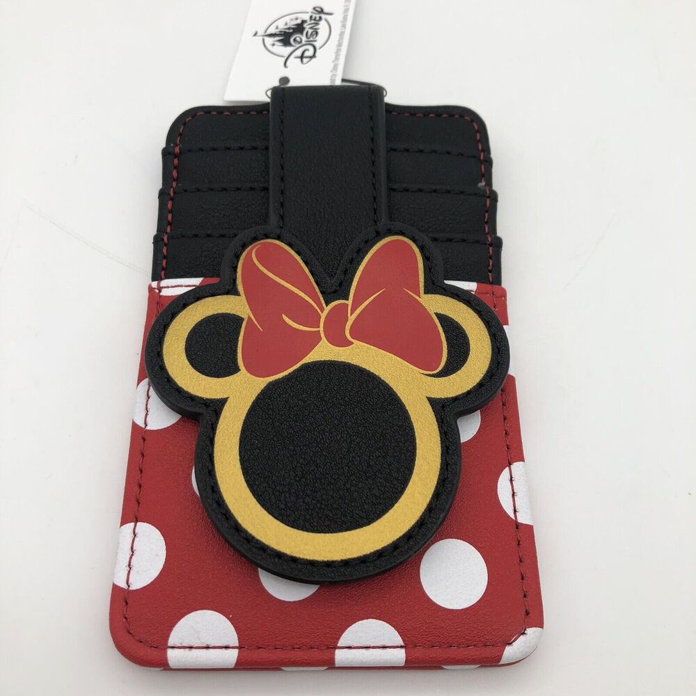 Disney Parks Wallet Minnie Mouse Slim ID Cardholder Gold Silhouette Dots & Bow - Picture 2 of 9